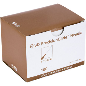 Hypodermic Needle - PrecisionGlide™ NonSafety Needle, 30 Gauge 1/2 Inch Length