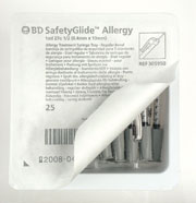 BD SafetyGlide<sup>&trade;</sup> Allergy Syringe Tray- with Permanently Attached Needle
