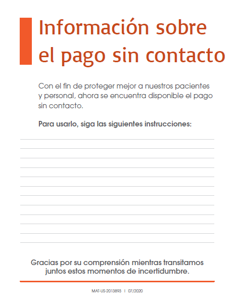 Clinic Guidebook: Contactless Checkout Sign 2 (Spanish)