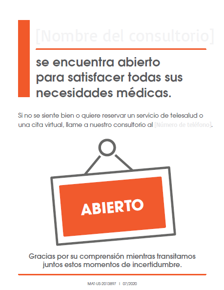 Clinic Guidebook: Office is Open Sign (Spanish)