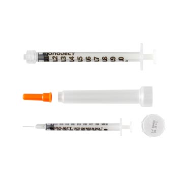 Insulin Syringe with Permanently Attached Needle - Monoject™ 0.5 mL with 28 Gauge 1/2 Inch NonSafety Needle 
